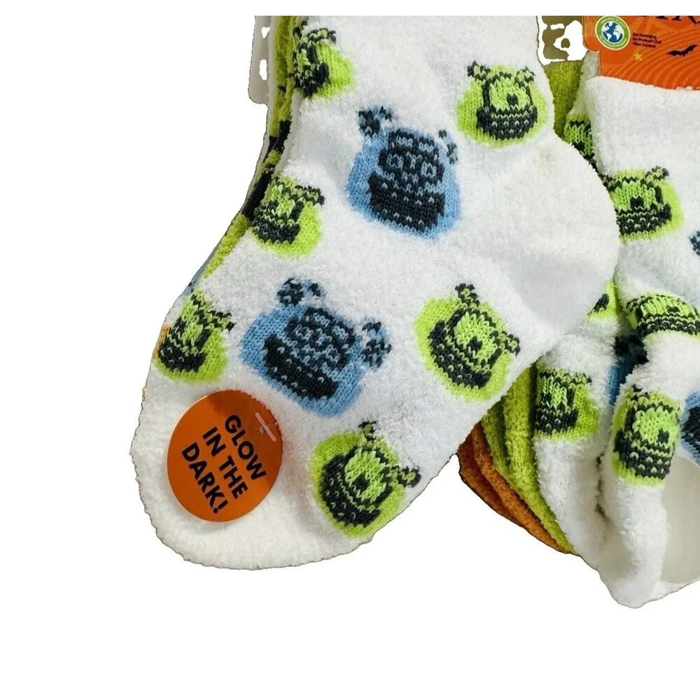 Toddler Monsters Inc Socks 4T -5T - Mike & Sully- Glow In The Dark 6pair